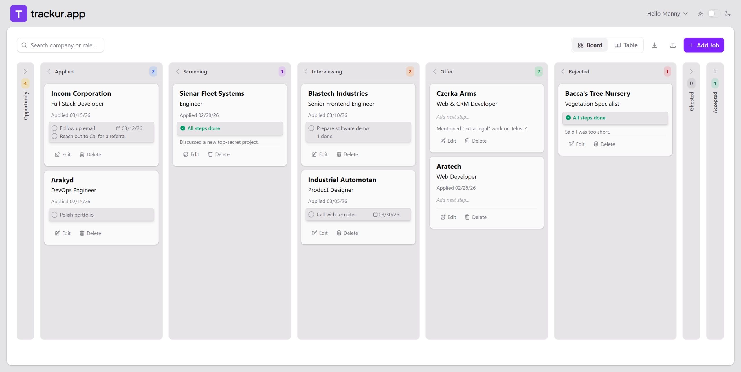 Intuitive and streamlined stage columns allow users to drag cards through their pipeline